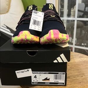 adidas Kids Navy Sneakers with Pink & Yellow Green Marbled Sole